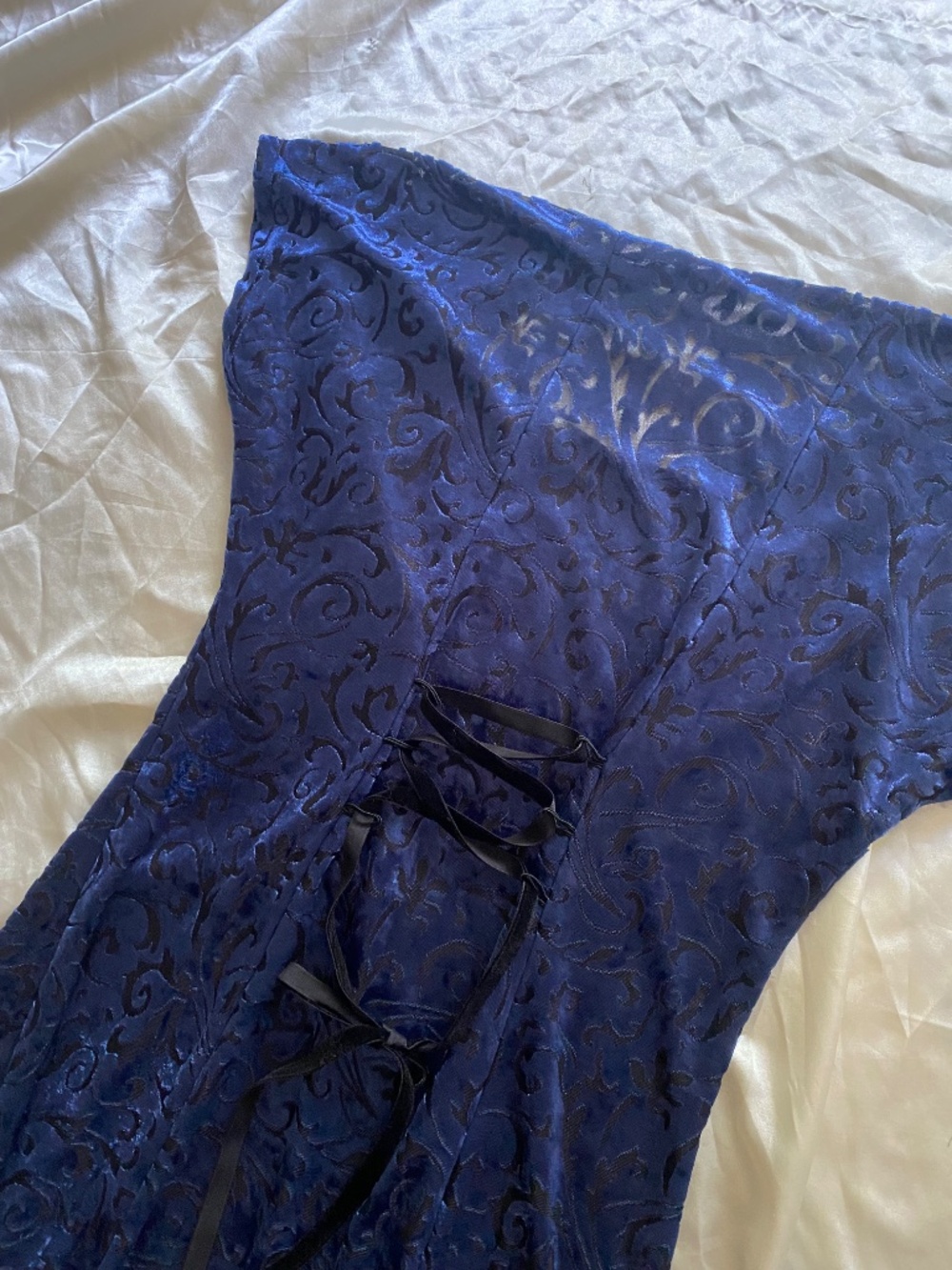 Vintage 1990s Blue Velvet Burnout Maxi Slip Dress Whimsygoth Fairy Small Corset - Picture 8 of 8